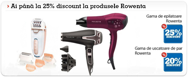 Discount la uscoatoare de par si epilatoare Rowenta