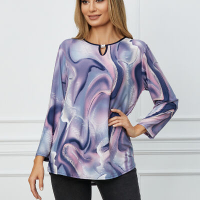 Black Friday 2022 Bluza Adelina bleu cu imprimeu roz si bej
