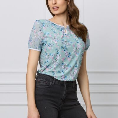 Black Friday Bluza Adina verde mint cu floricele roz