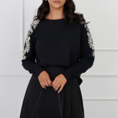 Black Friday 2022 Bluza Cora neagra cu paiete si margele pe maneci