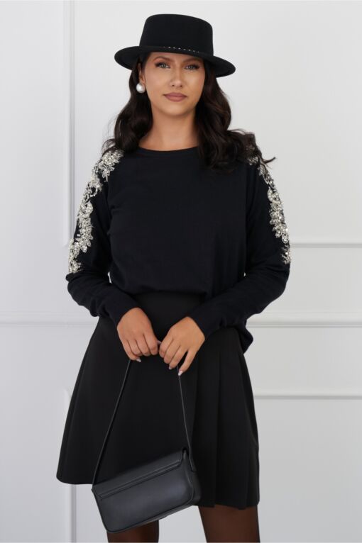 Black Friday 2022 Bluza Cora neagra cu paiete si margele pe maneci