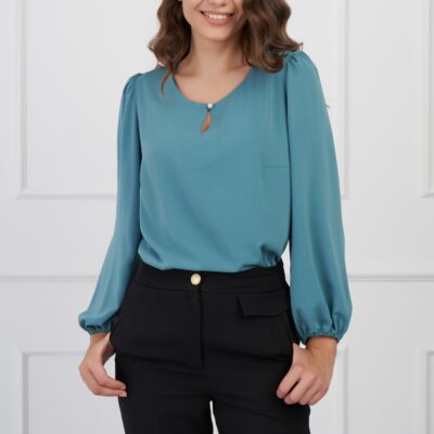 Black Friday Bluza DY Fashion verde mint si nasture la decolteu