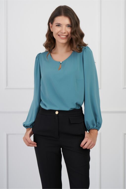 Black Friday Bluza DY Fashion verde mint si nasture la decolteu