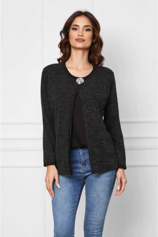 Black Friday 2022 Bluza Dalia neagra cu accesoriu la decolteu
