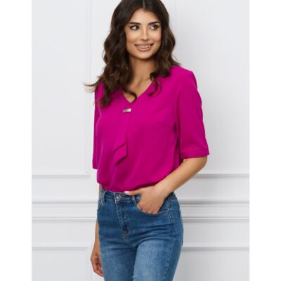Black Friday 2022 Bluza Darina magenta cu aplicatie tip cravata la decolteu