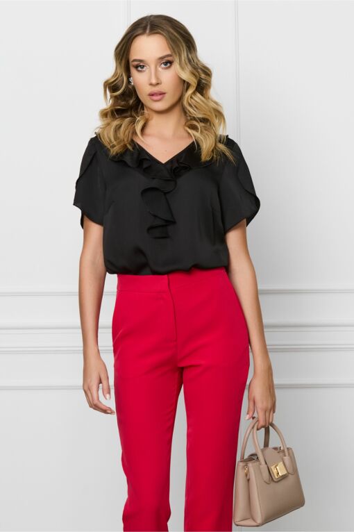 Black Friday 2022 Bluza Diana neagra cu volan la bust