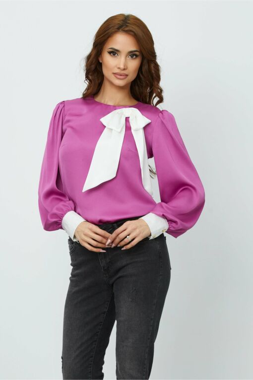 Black Friday 2022 Bluza Dy Fashion magenta cu funda si mansete albe