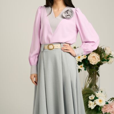 Black Friday Bluza Dy Fashion roz cu decolteu in V si detaliu la bust