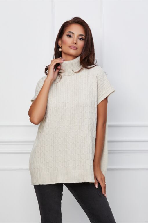 Black Friday Bluza Iarina bej fara maneci cu model in relief