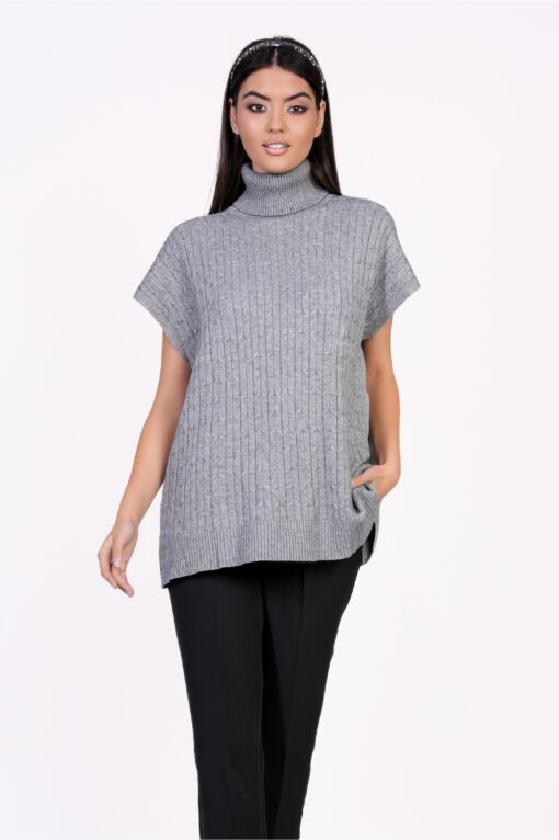 Black Friday Bluza Iarina gri fara maneci cu model in relief