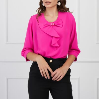 Black Friday Bluza Ira fucsia cu funda si volan la bust