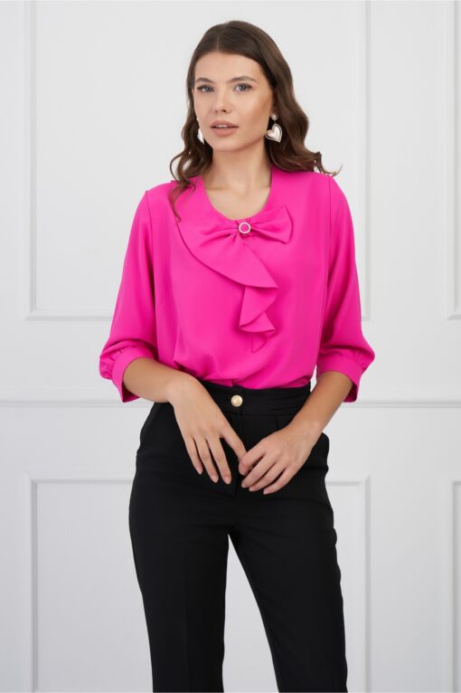 Black Friday Bluza Ira fucsia cu funda si volan la bust