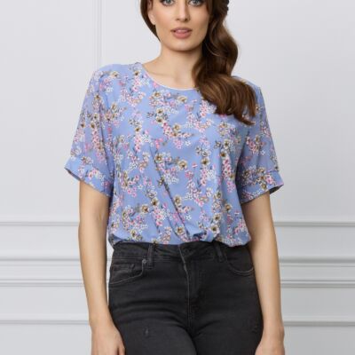Black Friday Bluza Kara bleu cu floricele roz