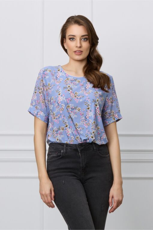 Black Friday Bluza Kara bleu cu floricele roz