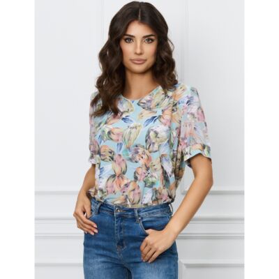Black Friday Bluza Kara bleu cu imprimeu floral pixelat
