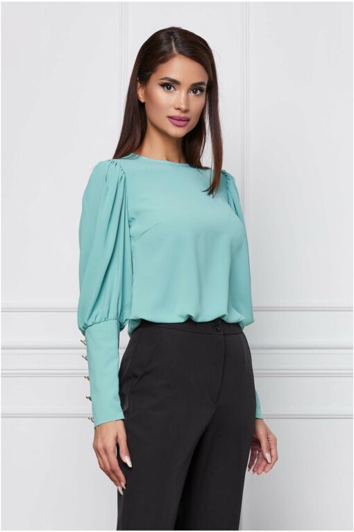 Black Friday 2022 Bluza LaDonna verde mint cu nasturi la maneci