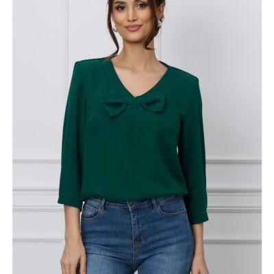 Black Friday 2022 Bluza Larisa verde cu funda pe bust