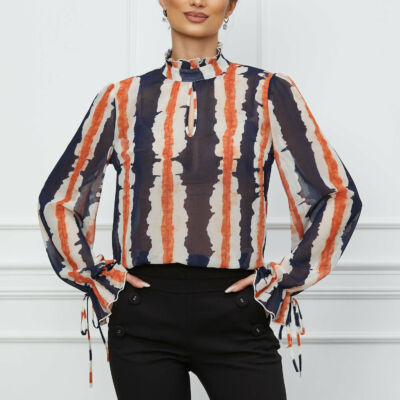 Black Friday 2022 Bluza MBG ivory cu imprimeuri orange si bluemarin