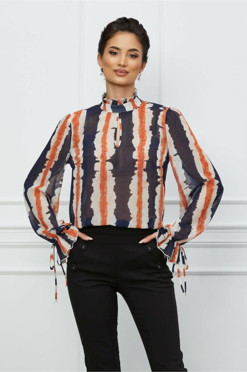 Black Friday 2022 Bluza MBG ivory cu imprimeuri orange si bluemarin