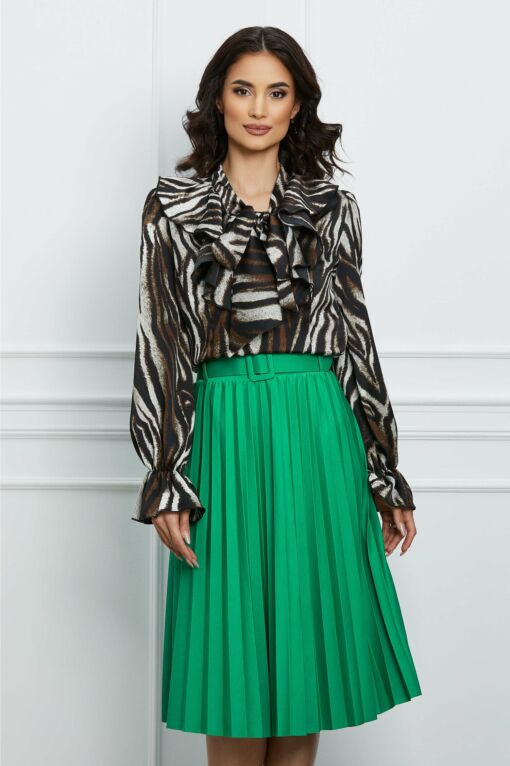 Black Friday 2022 Bluza MBG maro cu zebra print si volane pe bust