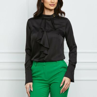Black Friday Bluza MBG neagra satinata cu volan la bust