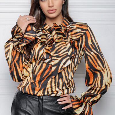 Black Friday 2022 Bluza MBG orange cu animal print si volane