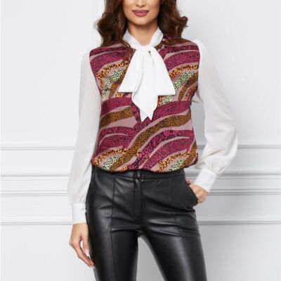 Black Friday 2022 Bluza MBG roz cu imprimeuri si maneci albe