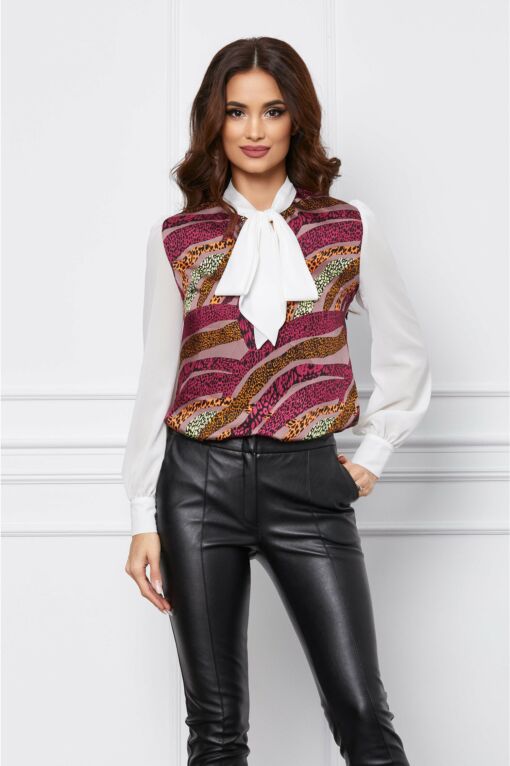 Black Friday 2022 Bluza MBG roz cu imprimeuri si maneci albe