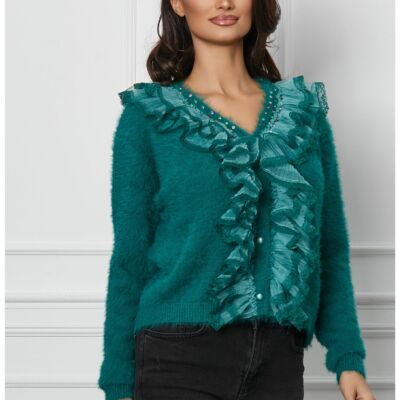 Black Friday 2022 Bluza Mirela verde cu strasuri si volanase