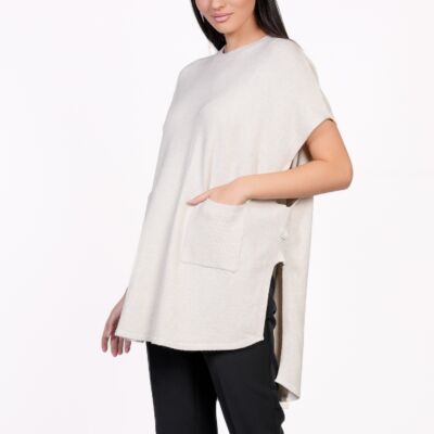 Black Friday 2022 Bluza Mona tip poncho ivory din tricot cu buzunare