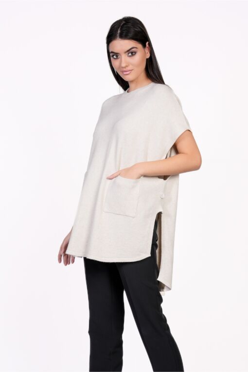 Black Friday 2022 Bluza Mona tip poncho ivory din tricot cu buzunare