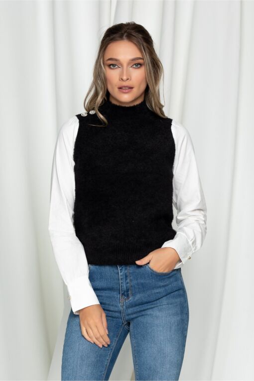 Black Friday 2022 Bluza Sara neagra din tricot pufos