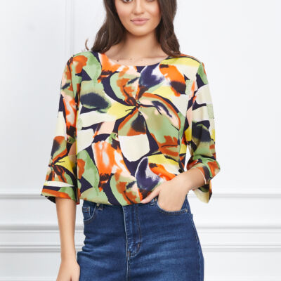 Black Friday 2022 Bluza Sonia cu imprimeuri orange si verzi