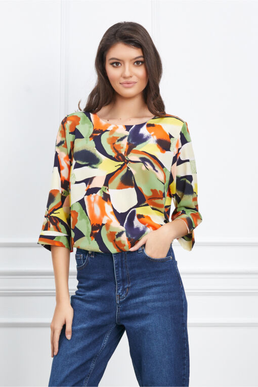 Black Friday 2022 Bluza Sonia cu imprimeuri orange si verzi