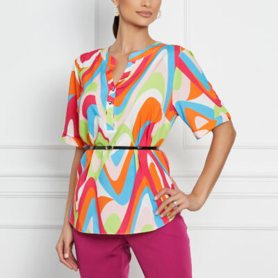Black Friday 2022 Bluza Vanessa cu imprimeu colorat si maneci scurte