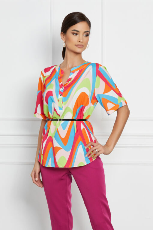 Black Friday 2022 Bluza Vanessa cu imprimeu colorat si maneci scurte