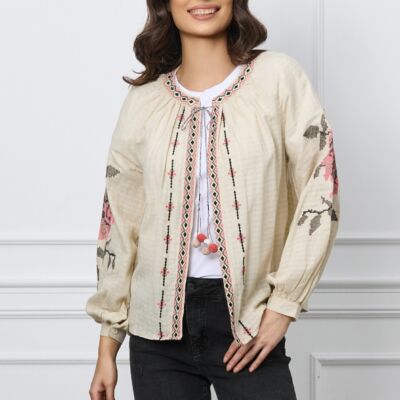 Black Friday 2022 Bluza bej cu broderie si snur cu ciucur