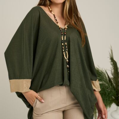 Black Friday Bluza oversize kaki cu mansete aurii