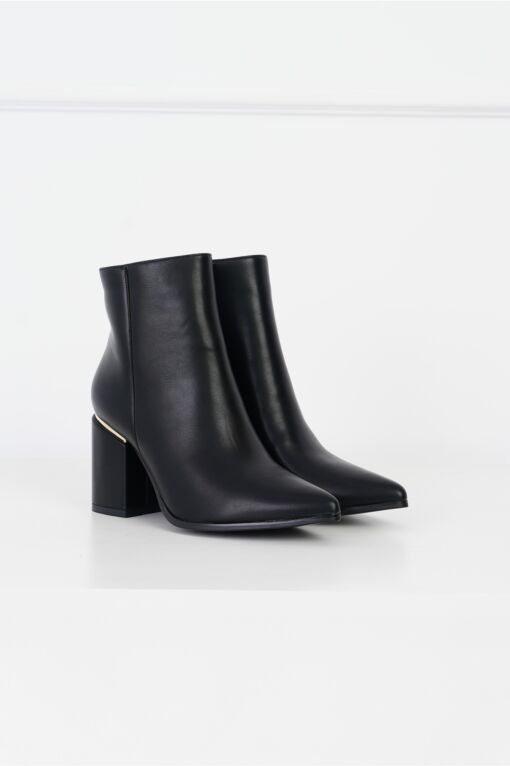 Black Friday Botine din piele ecologica negre cu varf ascurit si toc gros