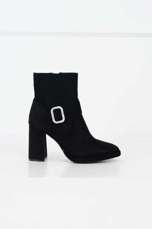 Black Friday Botine elegante din piele intoarsa ecologica negre cu catarama