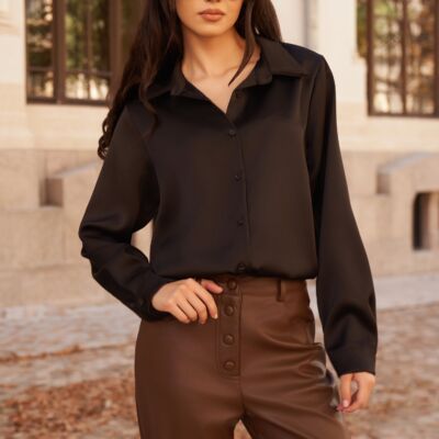 Black Friday Camasa Betty neagra din satin