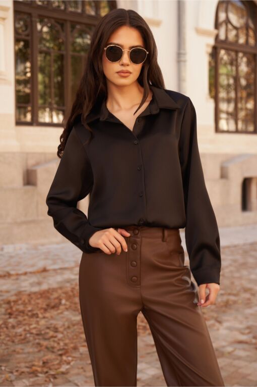 Black Friday Camasa Betty neagra din satin
