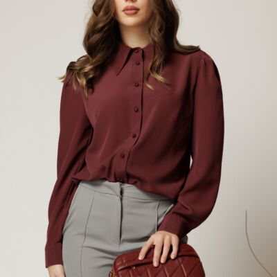 Black Friday Camasa DY Fashion burgundy cu guler si inchidere cu nasturi