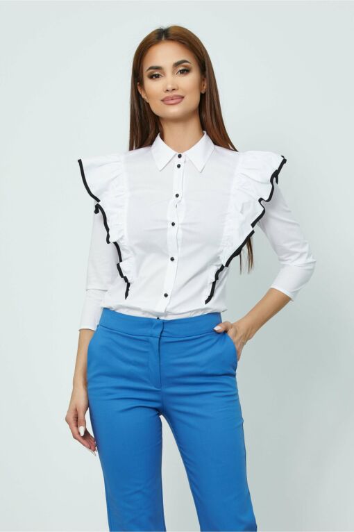 Black Friday 2022 Camasa Dy Fashion alba din poplin cu volanase