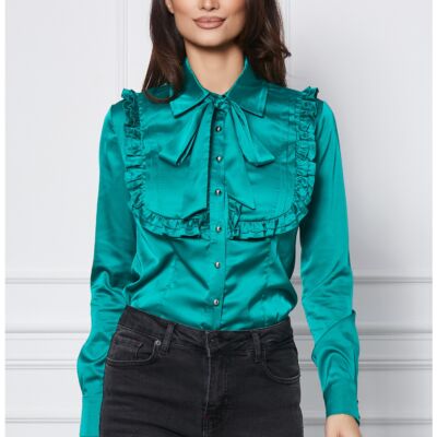 Black Friday Camasa MBG verde cu volanase pe bust