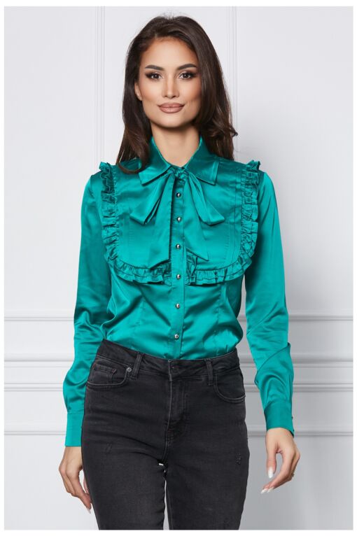Black Friday Camasa MBG verde cu volanase pe bust