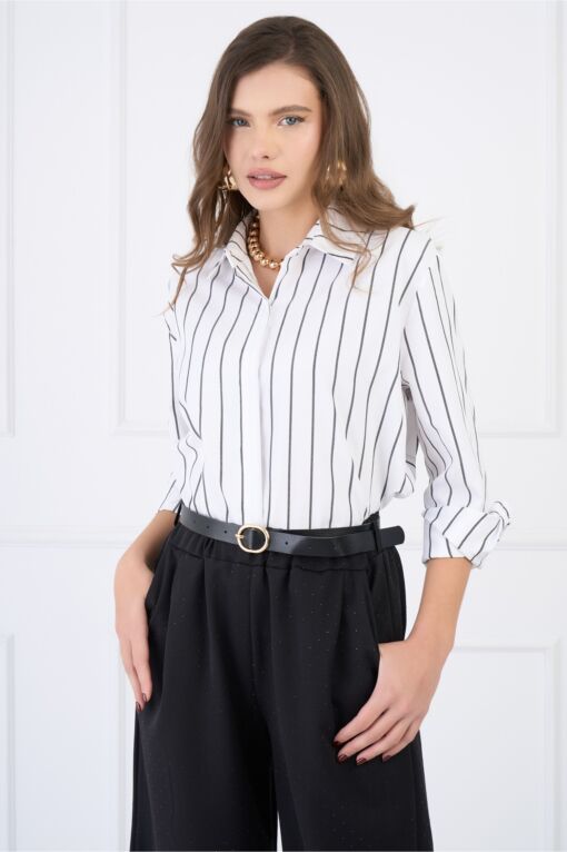 Black Friday Camasa office din bumbac alba cu dungi negre