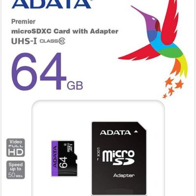 Black Friday 2022 Card de memorie A-DATA micro SDXC Premier UHS-I U1 64GB (Clasa 10) + Adaptor SD