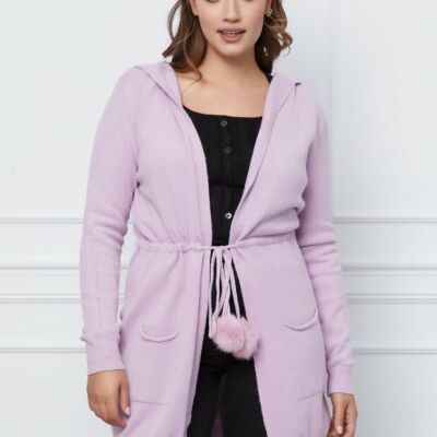 Black Friday 2022 Cardigan Mara lila cu gluga si snur in talie