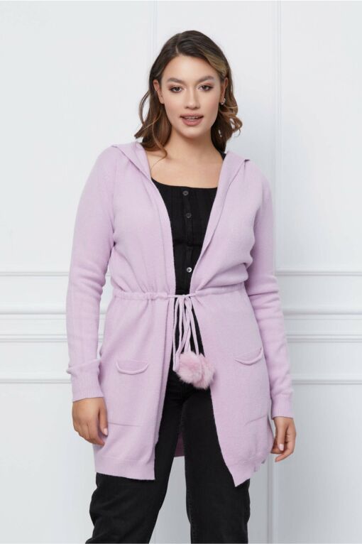 Black Friday 2022 Cardigan Mara lila cu gluga si snur in talie